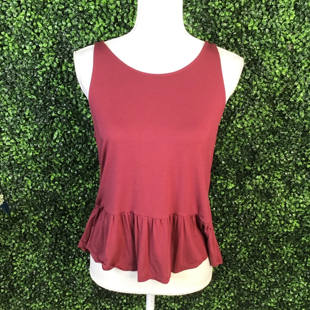14th & Union Burgundy Peplum Tank Top lace up back nwot